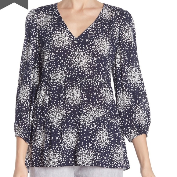 Boden Tops - Boden Willow V Neck Flounce Hem Top Blue Size XL